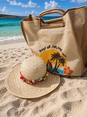 Straw Beach Hat with Colorful Bead